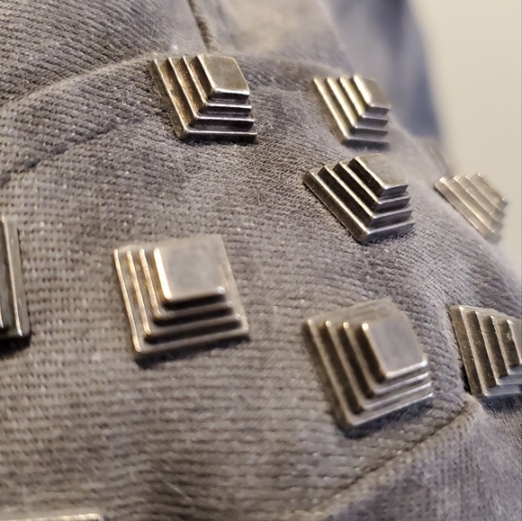 SHALANG | Studed Grey Denim Moto Jacket in Size Large - Picture 4 of 6
